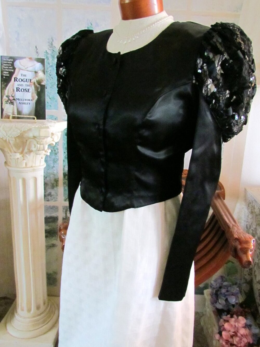 1890s VICTORIAN STYLE ELEGANT JACKET, 9, BLACK w SEQUINED CUTOUT SLEEVES & BACK